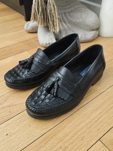Giorgio Brutini Le Glove Mens Shoes 9.5 Black Woven Leather Tassel Loafers 🔥