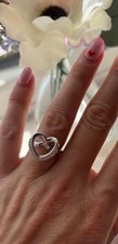 Genuine Swarovski Silver Tone Crystal heart Ring - Size UK T