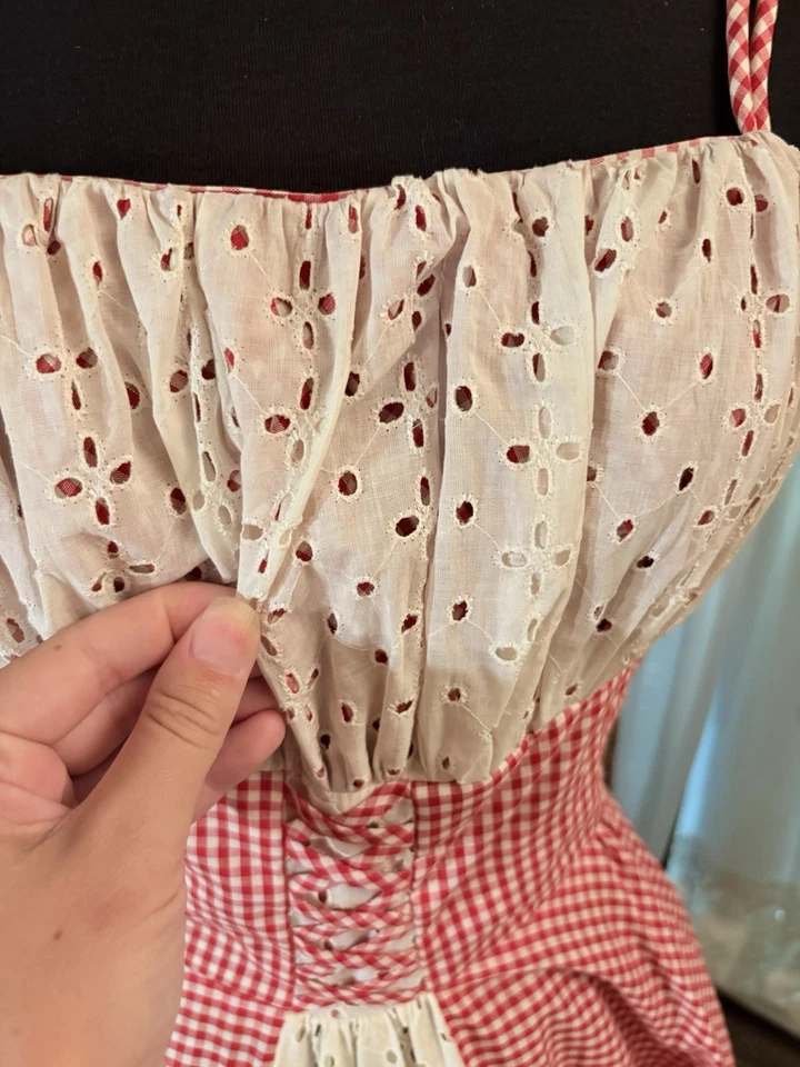 Vestido de picnic Rosenfeld años 50 para mujer rojo blanco enagua ojales mediano de colección Foto 3 de 4