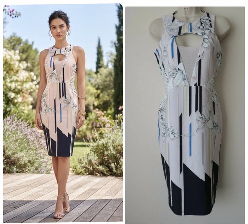New Next Size 14 Petite Blush Floral Fitted Bodycon Dress Cocktail Evening