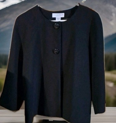 SAG HARBOR WOMEN'S BLACK STRETCH SUIT JACKET 3/4 SLEEVE NICE PRE-OWNED SIZE 10