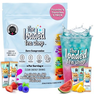The Loaded Tea Shop Energy Drink Mix Sticks, Founder s Favorites 5 Pack, Suga...