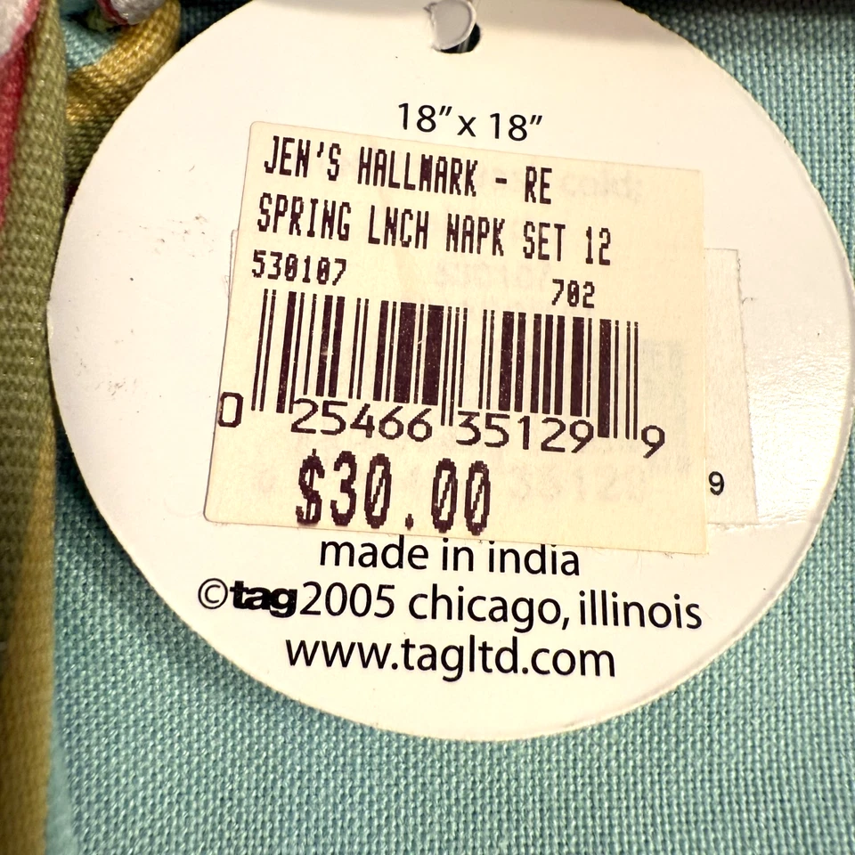 Conjunto de guardanapo vintage marca TAG 7 de 12 almoço de primavera - 18" x 18" -Novo com etiqueta - 100% algodão - Imagem 3 de 4