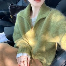 Maglione Donna In Lana Sintetica Mohair Pullover Colletto Maniche Lunghe