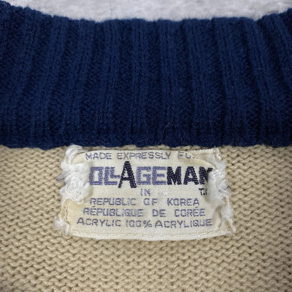 Suéter Henley Acrílico Vintage Años 70 COLLAGE MAN Hombres M/S Rayas Helado Casa Foto 4 de 4