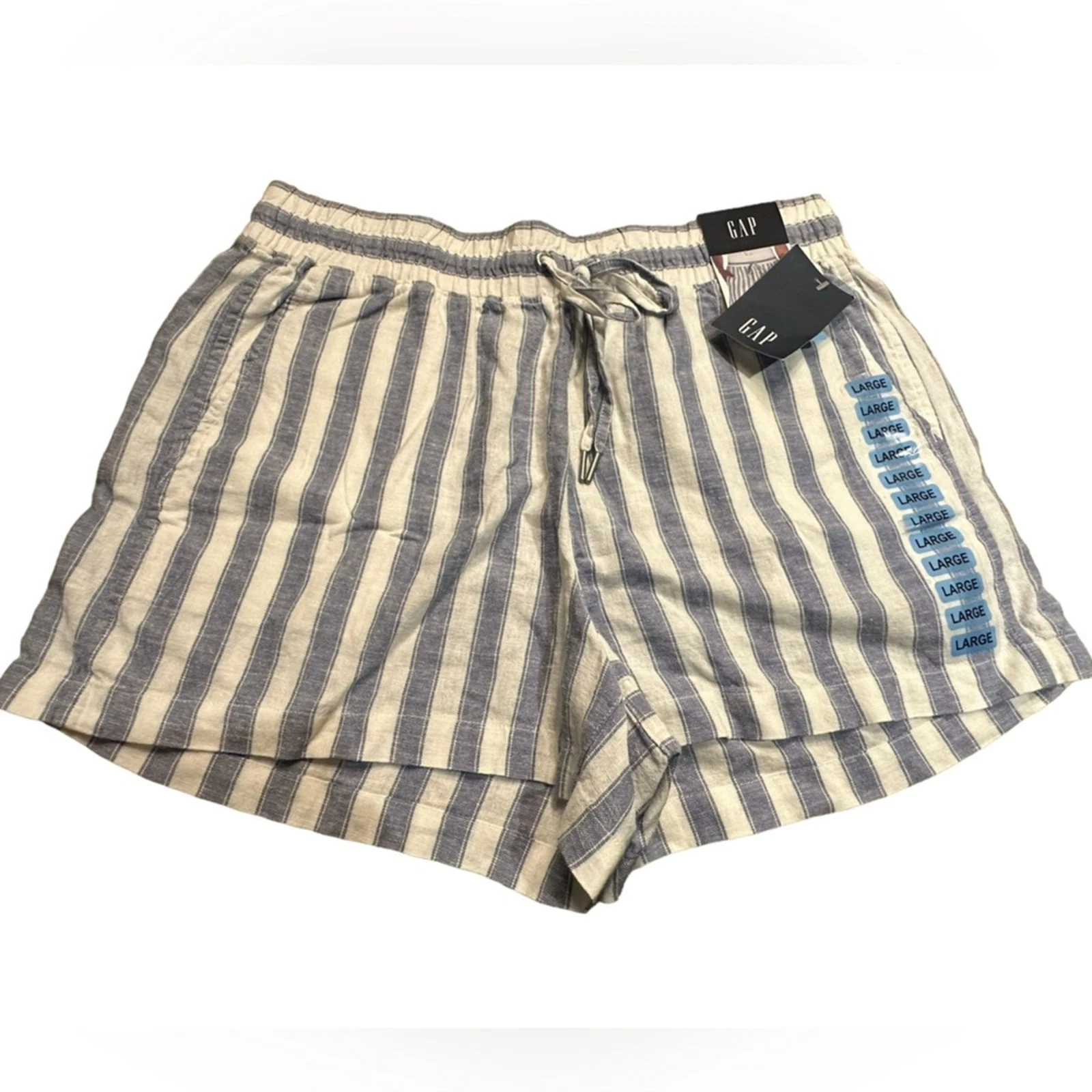 Gap Women’s Large Blue and White Linen Drawstring Waist Shorts NWT