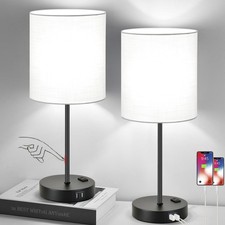 Set of 2 Touch Control Table Lamps with 2 USB AC Outlet, 3-Way Dimmable Bed...