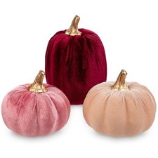 Artificial Velvet Pumpkins Fall Decor - 3 PCS Faux Fabric Foam Mini Orange Pu...
