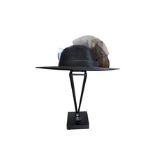 Elegant Black Woven Wide Brim Hat with Veil and Rhinestones