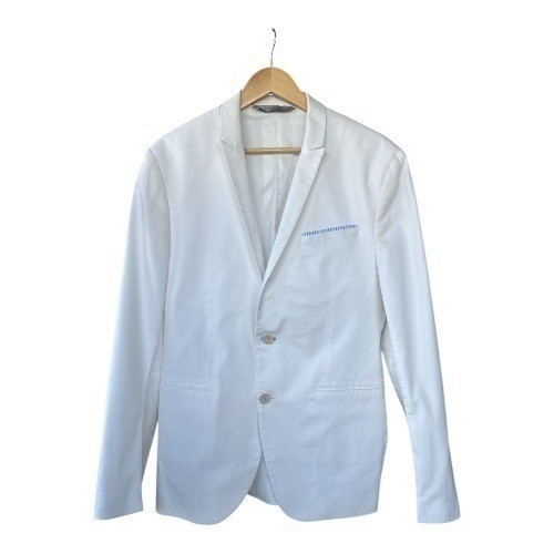 Zara Man White Textured Blazer Jacket 40 Casual Suit Coat Wedding Pocket Square