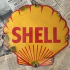 VINTAGE SHELL GASOLINE MOTOR OIL 13X14 INCHES CONVEX PORCELAIN ENAMEL SIGN