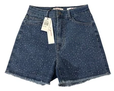 Vigoss Women's Embellished Ace High Rise Stretch Blue Denim Shorts Size 3/26 NWT