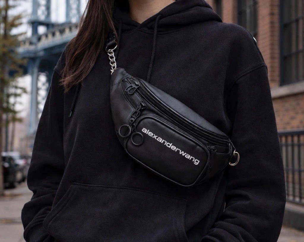 Alexander Wang Black Leather Belt Bag Fanny Pack Chain Crossbody