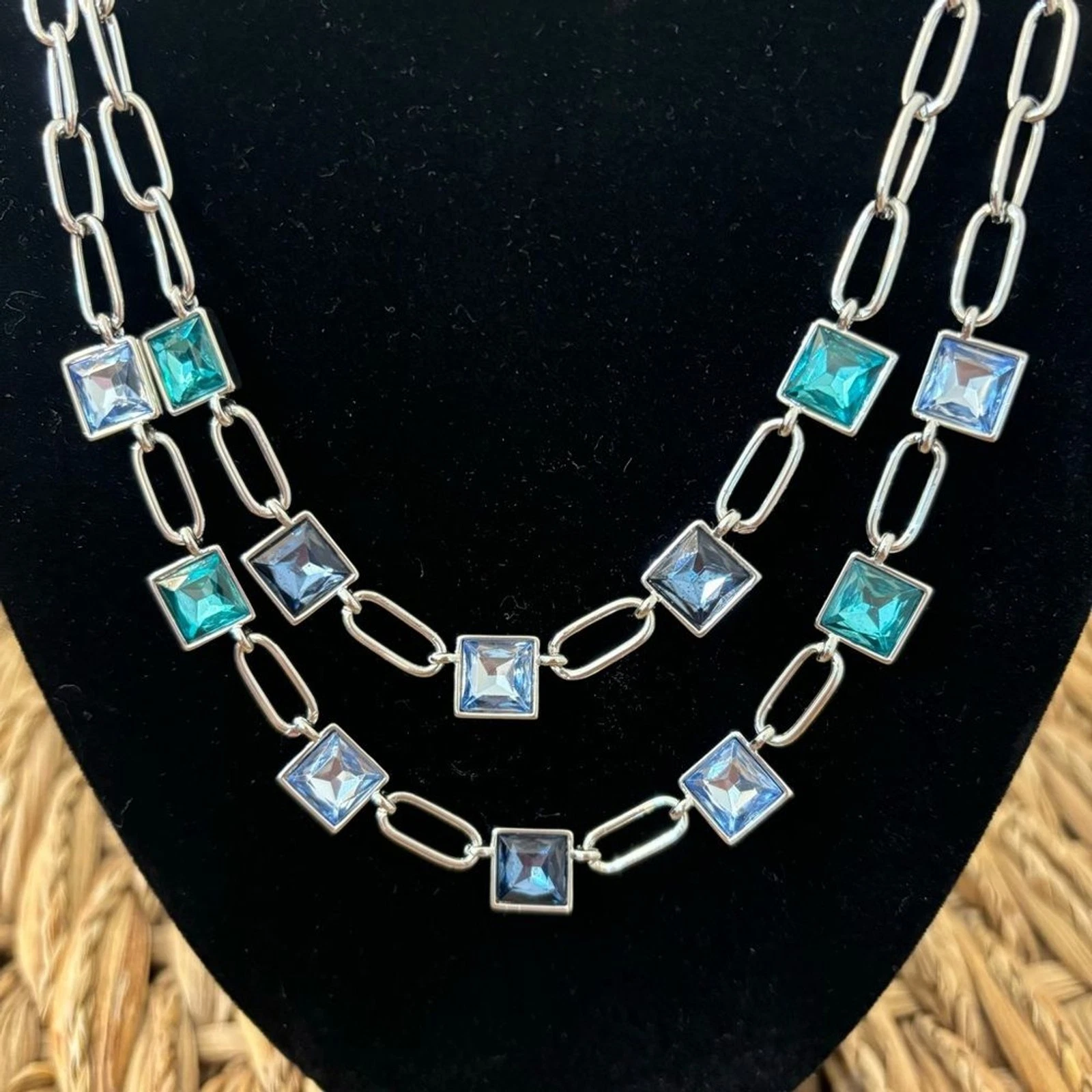 NWOT Chicos silver necklace with beautiful blue green purple crystals - product detail image 4