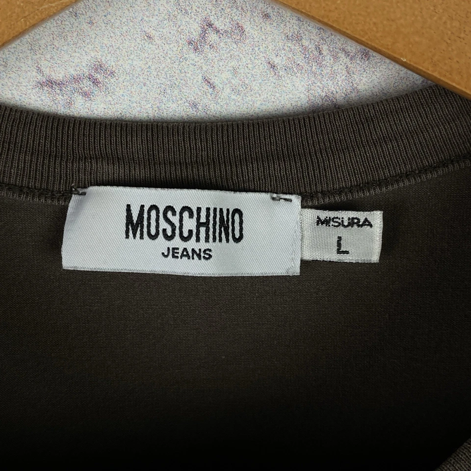 Camiseta azul vintage Moschino Jeans Milano manga larga para hombre de lujo con logotipo grande talla L Foto 4 de 4