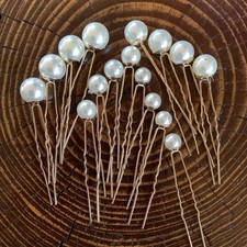 63 Pieces White Pearl Gold Hair Pins Bridal Accessories