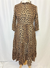 Joe Browns Leopard Print Tiered Dress 3/4 Sleeve Ruffle Women's UK12 C5513
