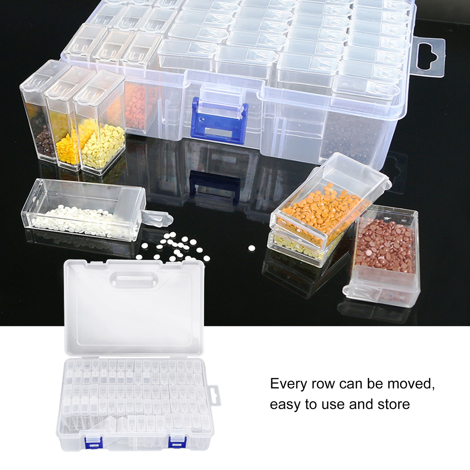 80pcs Rhinestone Storage Grids Transparent Rhinestone Containers With Storage Bo