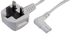 90° White Figure 8 Mains Right Angle Power cable UK Plug - IEC C7 Fig8 Lead Cord