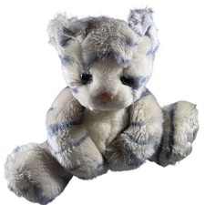 First  Main Kit Kat Plush Stuffed Cat 10" Gray  Cream Striped Polyester Toy