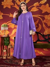 Plus Size Long Sleeve Muslim Women Abaya Dubai Kaftan Maxi Robe Cocktail Evening