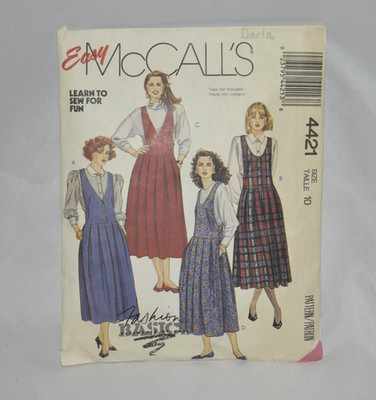 McCalls 4421 VTG 1989 Sewing Pattern Misses Jumper Size 10