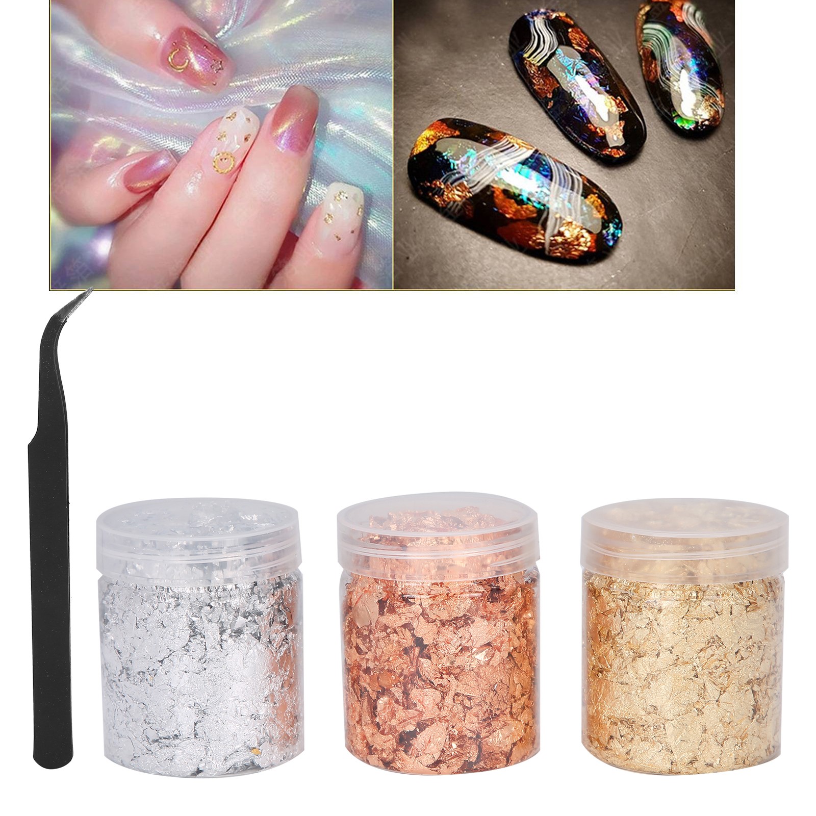 NEW 3pcs Imitation Gold Foil Flakes Glitter Nail Copper Leaf DIY Manicure Silver