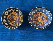 Miniature Turkish Handpainted Ceramic Bowls.Set Of Two.  1.5”x3”