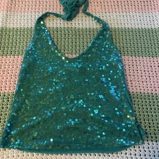 Teal Unbranded Mermaid Sequin V Neck Tie Halt...