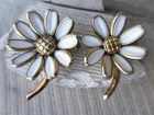 Vintage TRIFARI Poured Milk Glass PETALETTE Daisy Flower PIN Brooch 2 Pc SET