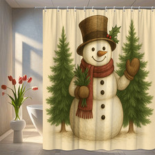 Cute Snowman Shower Curtain - Festive Winter Decor