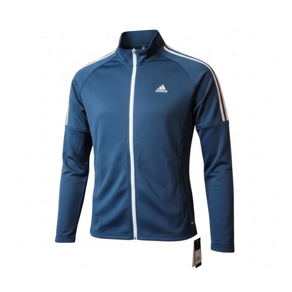NEW Adidas Golf Mens Large French Terry Full Zip Jacket Navy Blue 3 Stripe NWT