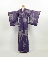 Iris Silk Antique Omeshi Japanese Vintage Summer Kimono Purple / 2602121