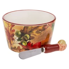 Ceramic Bowl and Spreader Set, 14-Ounce Fall Thanksgiving Serving Set, Autumn