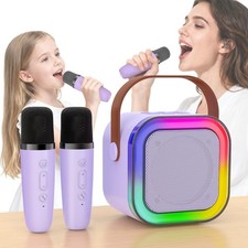 Mini Karaoke Machine for Kids, Portable Speaker with 2 Wireless Microphones, ...