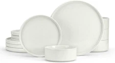 Stoneware Dinnerware Sets, 12-Piece Plates and Bowls Dish Set for 4, Kitchen Mod