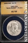 1955 Franklin Half Dollar-ANACS AU 55 "Buggs Bunny" FS-401 #SLM539