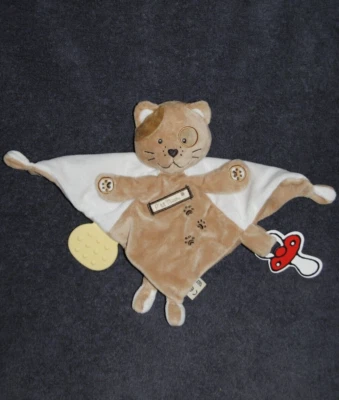 MOTS D'ENFANTS Leclerc Doudou Plat Chat P'tit Miaou Beige Brun Attache Tétine - Photo 1/4