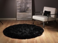 ROUND BLACK FAUX FUR BEAR RUG 5' NEW