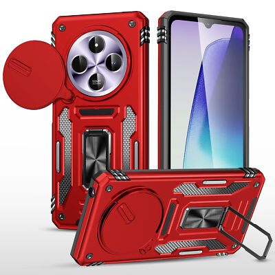 For Xiaomi Redmi 14C, Shockproof Magnetic Ring Stand Camera Slide Case Cover