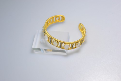 Freida Rothman Sterling Gilded Gold Cuff Bracelet white chalcedony cz - Picture 5 of 14