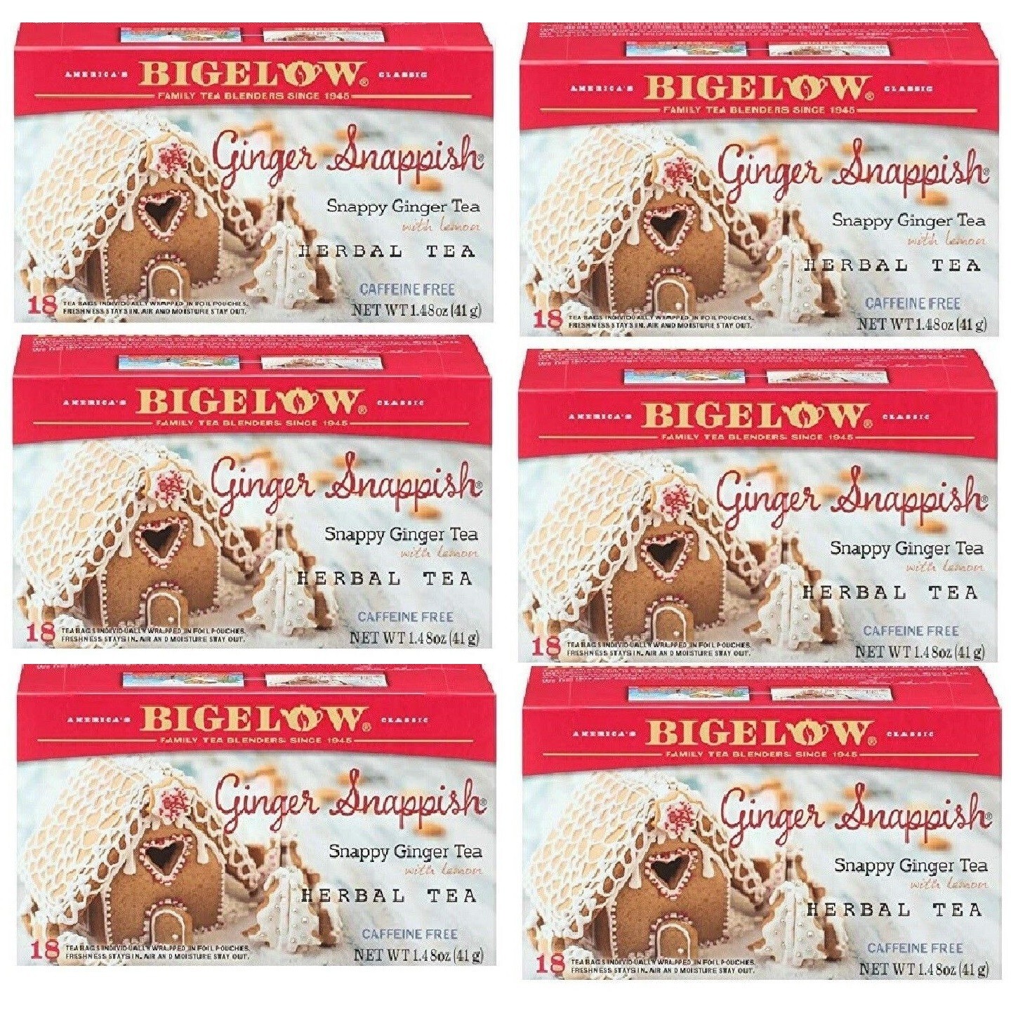 Bigelow GINGER Snappish Herbal Tea Caffeine Free 108Individual Wrap