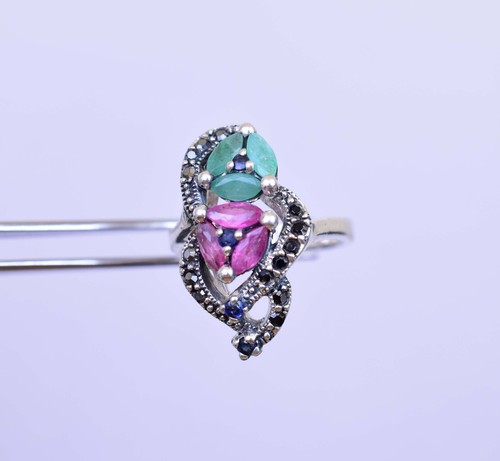 Marquise Rubin Smaragd 5x2 MM 925 Sterlingsilber Ringgröße 7.2 Zertifiziert Ring - Bild 6 von 7
