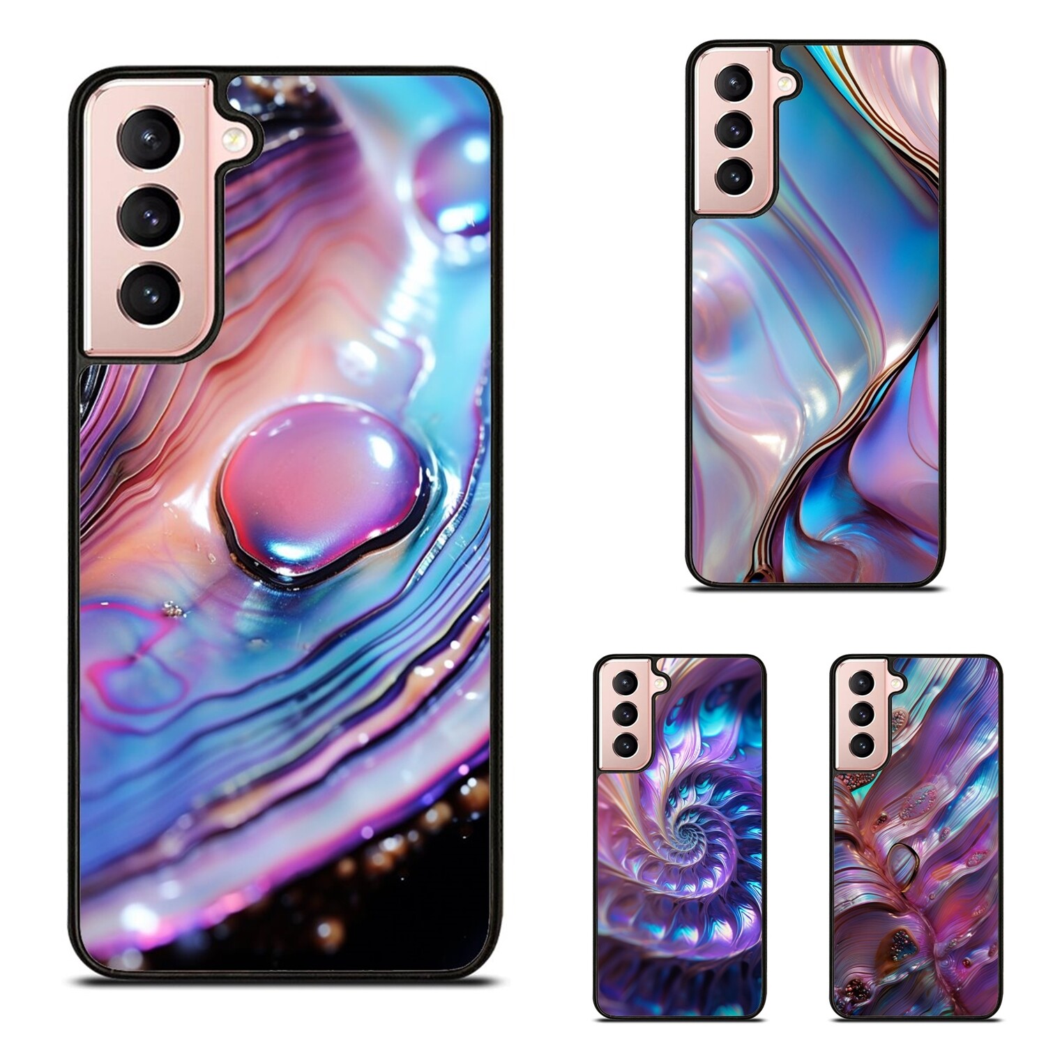 SeaShell Abalone Shell For Samsung Galaxy Z Fold Flip 3 4 5 6 Hard Black-image