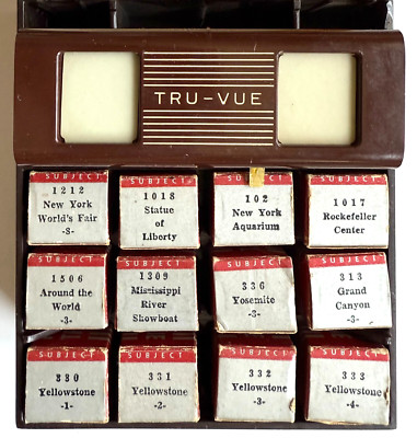VINTAGE 1939 TRU-VUE 3-D FILM STRIP VIEWER & 12 ROLLS OF FILM + N.Y. WORLDS FAIR