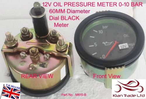 OIL PRESSURE 12V Meter Gauge 0-7 BAR 0-10 DIAL 52MM 60MM CLOCK VINTAGE Car - Picture 3 of 3