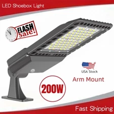 200W LED Parking Lot Shoebox Pole Light Sport Court Street Lighting 5500k Black