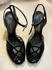 Vintage black Bonwit Teller 1940s or 50s high heeled evening sandals