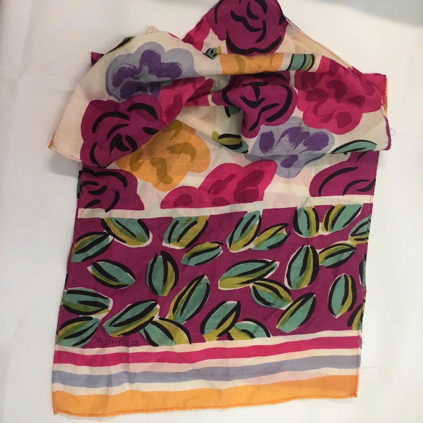 Estate Neck Scarf Rectangular STYLIZED FLORALS Pi… - image 3