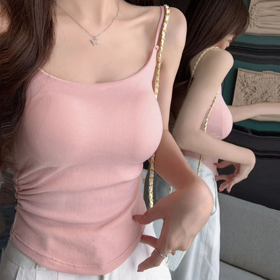 Women's Camisole with Built in Shelf Bra Adjustable Strap Vest Padded Tank Tops - Image 3 of 4